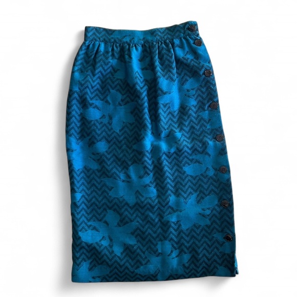 Vintage Julie Francis Wool and Silk Midi Floral Pencil Skirt - Picture 1 of 6